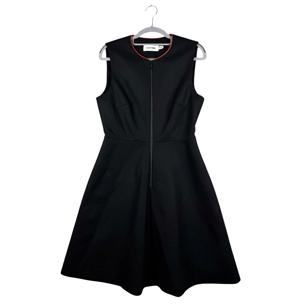 CEFINN Black Wool Blend Zip Up Flare Black Dress w‎ Pockets Women's Sz US 8
